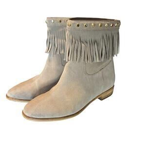 Michael Kors Billy Bootie Suede Boot Women's Size 8 Fringe Gold Studded Khaki